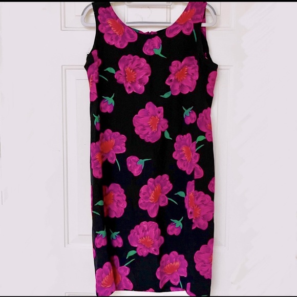 Vintage Dresses & Skirts - 🌸Wonderful Vintage floral black / Magenta silk sleeveless summer dress_very EUC
